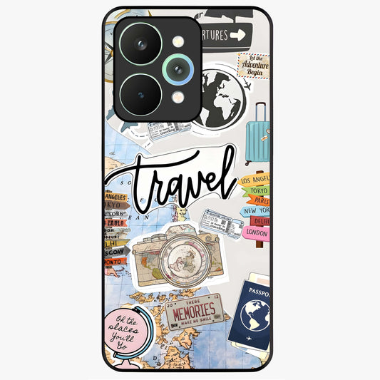 Wanderlust Journal Glass Case showing flat back view with travel inspired artwork and glossy glass finish.
