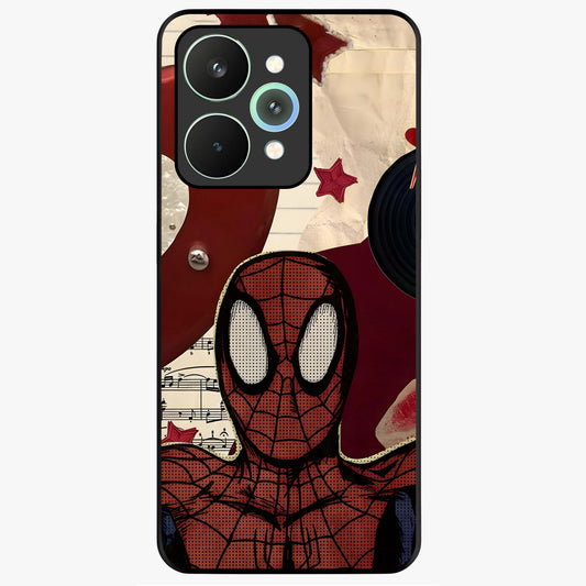 Web Warrior Vibes Glass Case showing flat back view with superhero inspired web themed artwork and glossy glass finish.