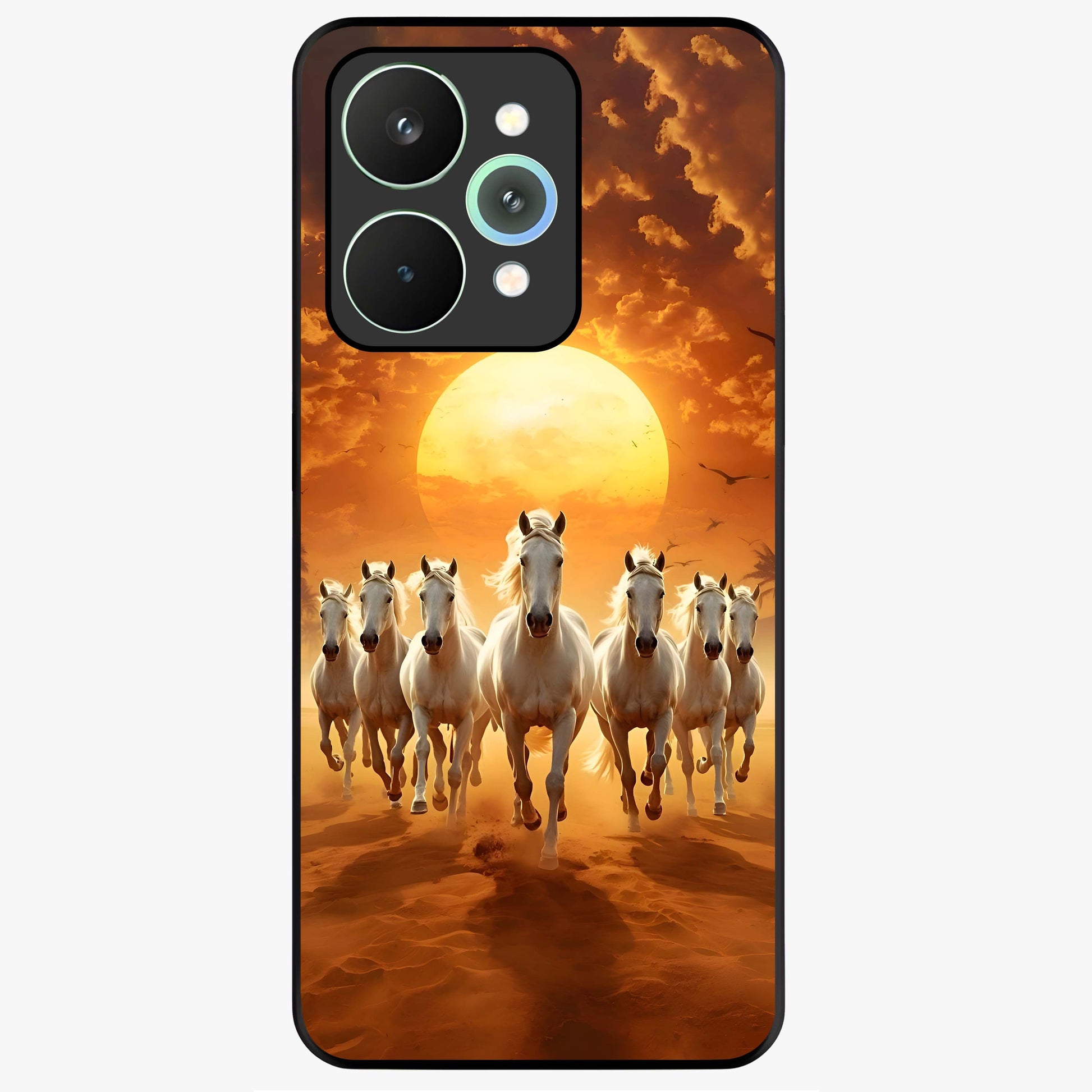Wild Sunset Majesty Glass Case showing flat back view with majestic sunset landscape artwork and glossy glass finish.