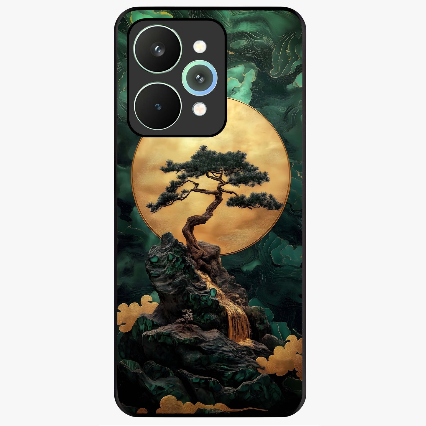 Zen Moon Rise Glass Case showing flat back view with calm moonrise artwork and glossy glass finish.