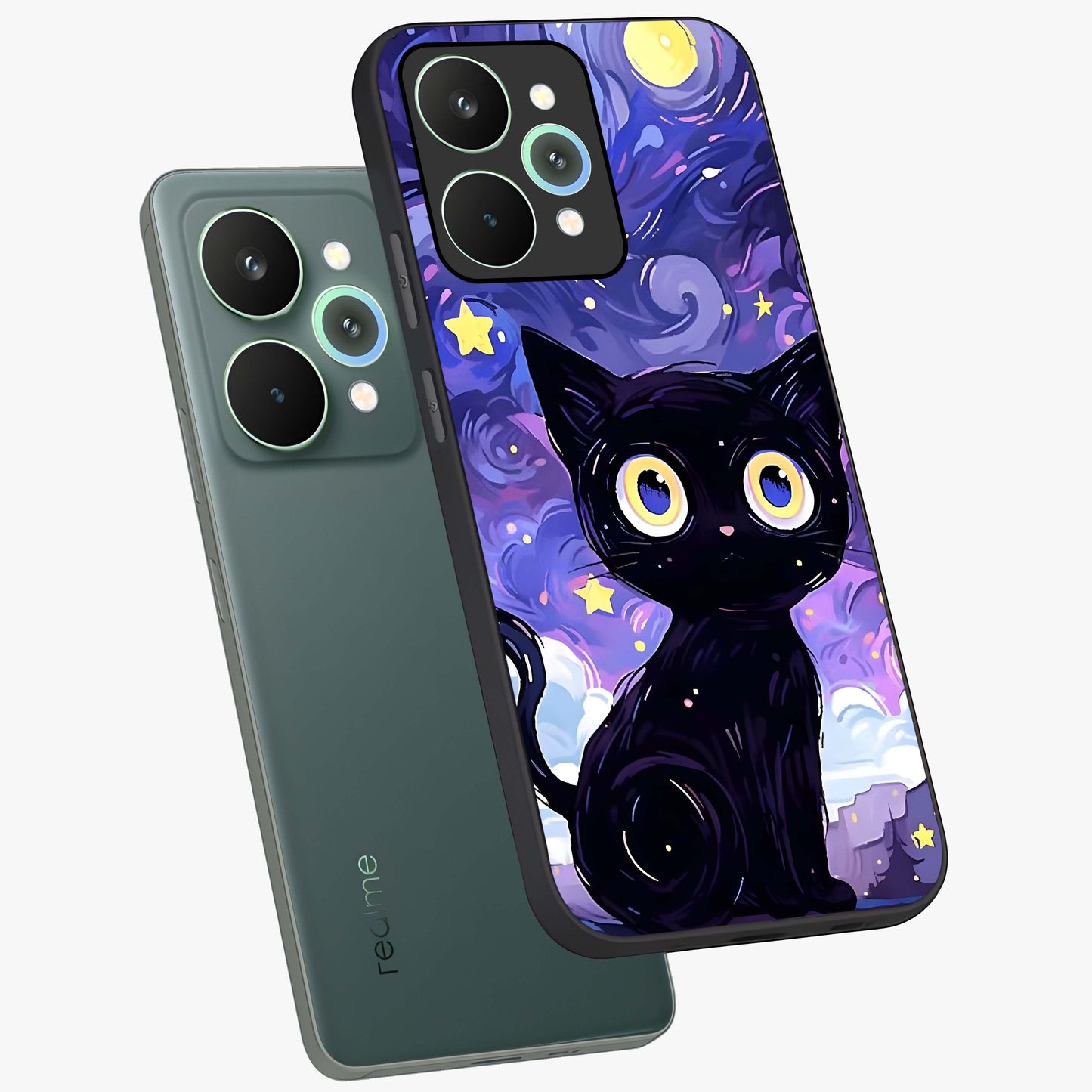 Abstract Cat Art Glass Case displayed in angled mockup highlighting modern abstract cat artwork and sleek glass surface.