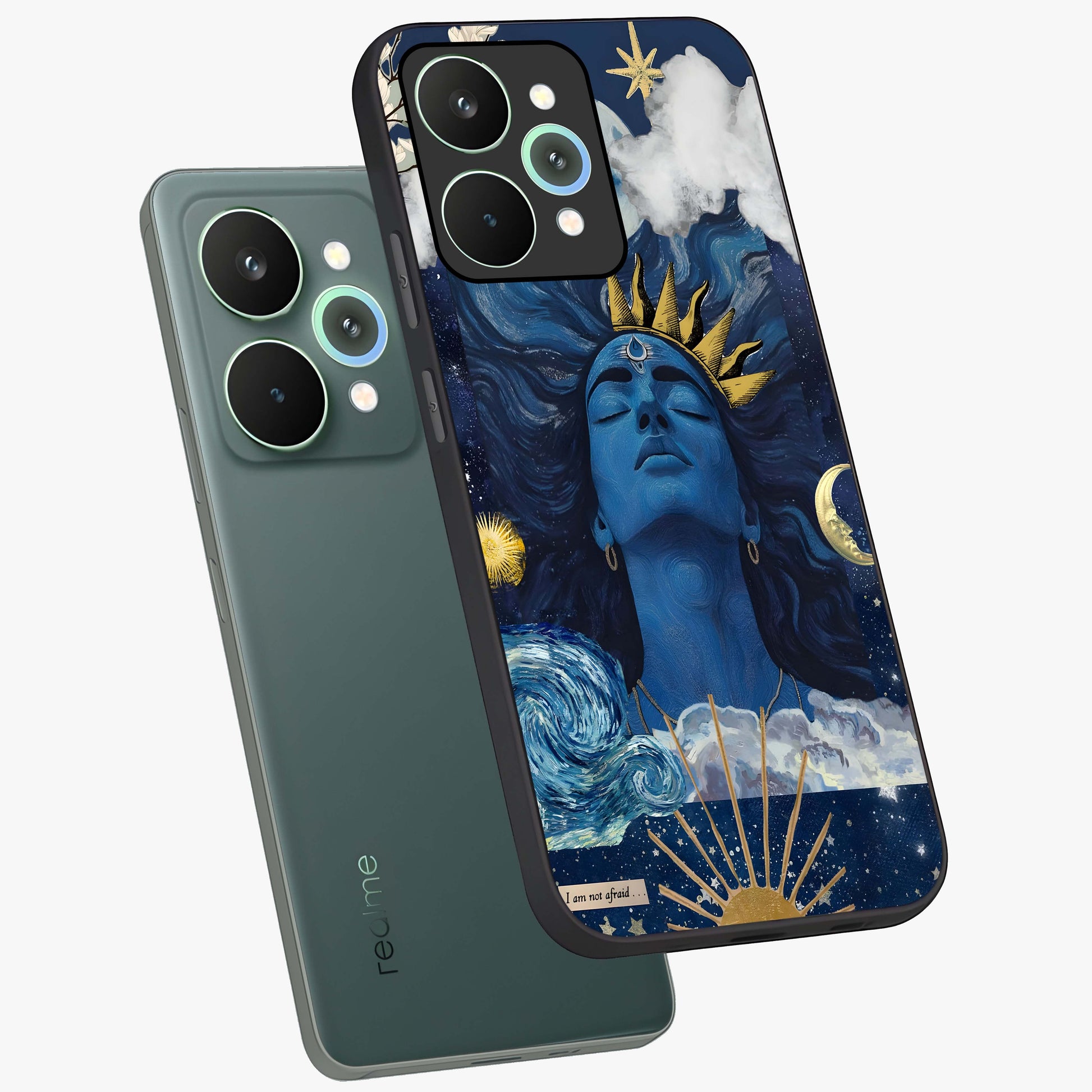 Aesthetic Lord Shiva Glass Case displayed in angled mockup highlighting spiritual Shiva illustration and sacred aesthetic design.