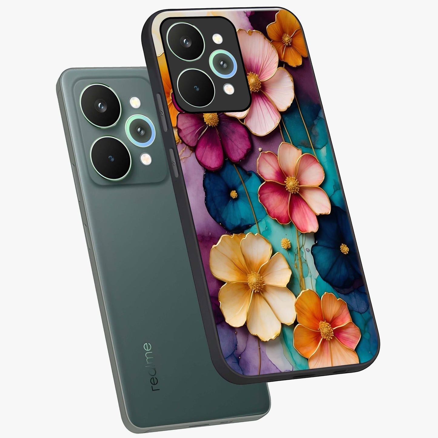 Artlyn Grace Flower Pattern Glass Case displayed in angled mockup highlighting delicate flower pattern design and smooth glass surface.