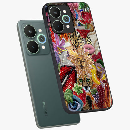 Beaded Fashion Jungle Glass Case displayed in angled mockup highlighting colorful fashion bead design and artistic pattern.