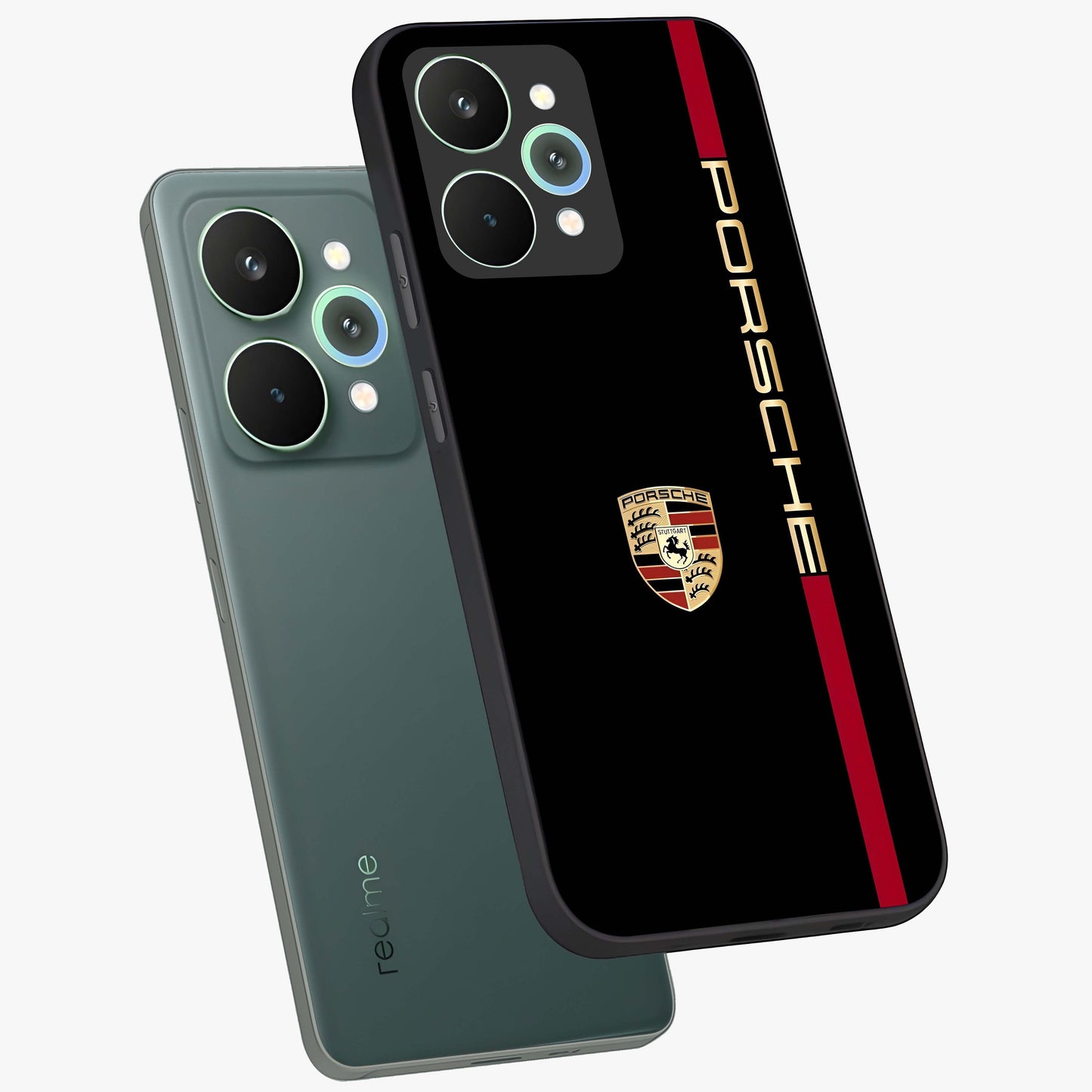 Black Minimal Porsche Glass Case displayed in angled mockup highlighting modern minimal car illustration and clean aesthetic design.