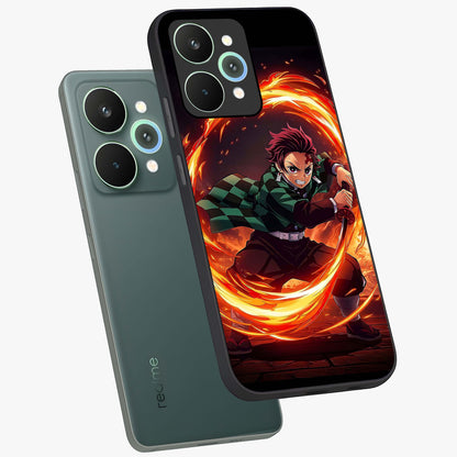 Blazing Sword Resolve Glass Case displayed in angled mockup highlighting powerful sword illustration and bold fantasy theme.