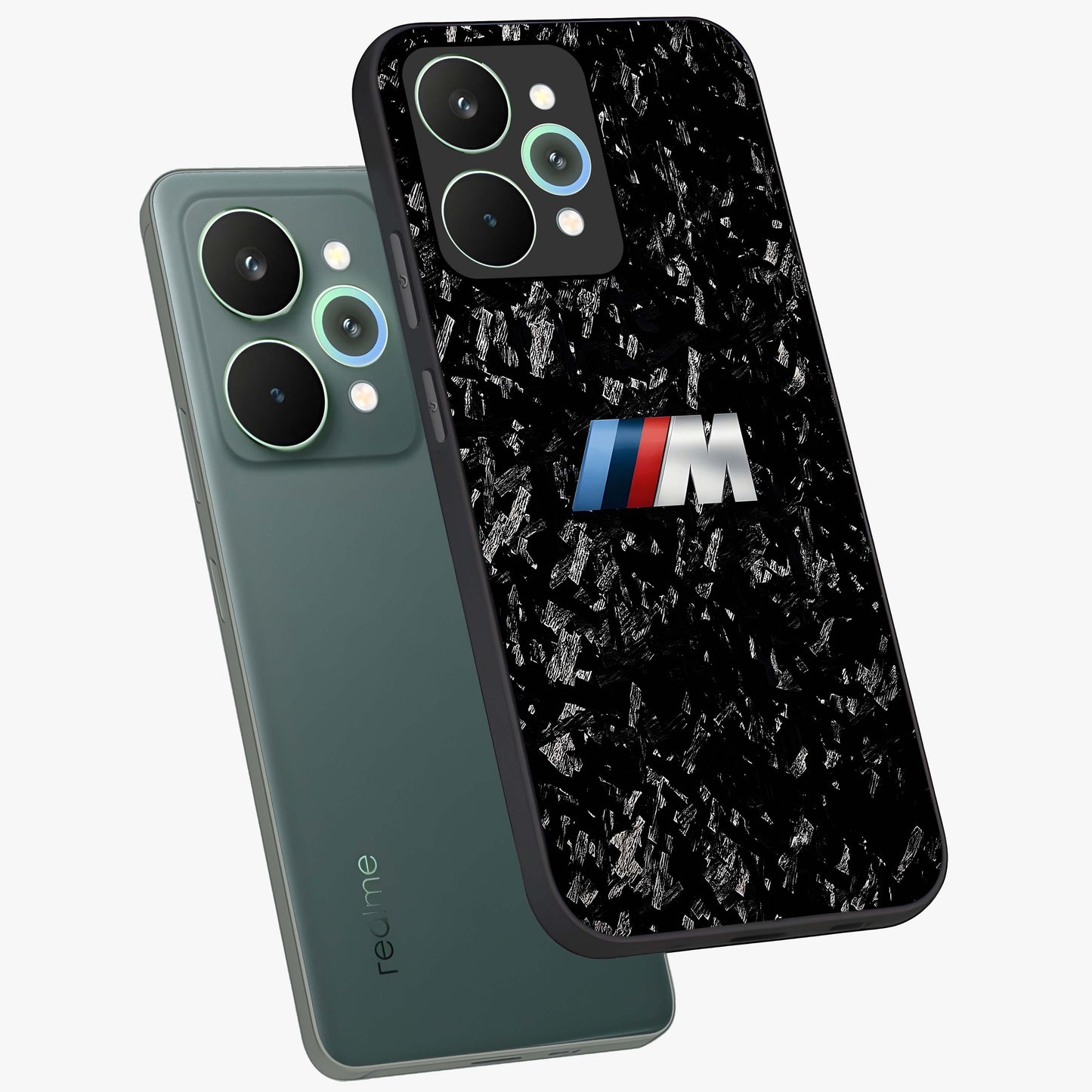 Carbon Speed Mark Glass Case displayed in angled mockup highlighting racing inspired carbon design and sleek aesthetic style.