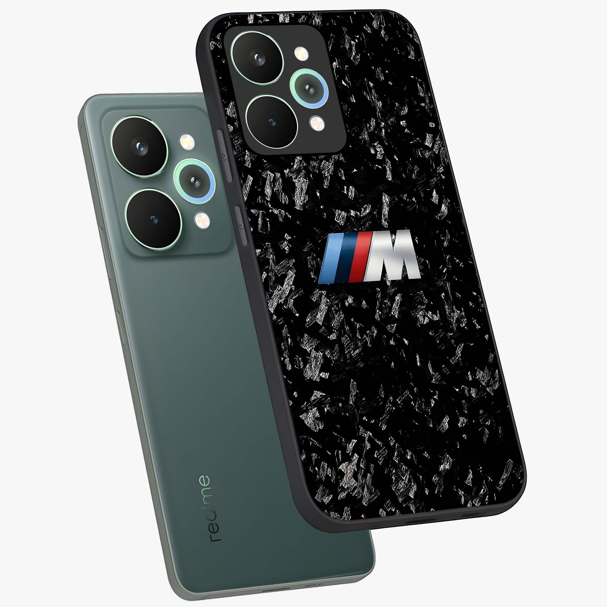 Carbon Speed Mark Glass Case displayed in angled mockup highlighting racing inspired carbon design and sleek aesthetic style.
