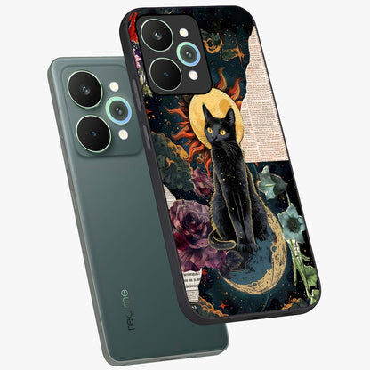 Celestial Black Cat Glass Case displayed in angled mockup highlighting cosmic black cat design with celestial aesthetic.
