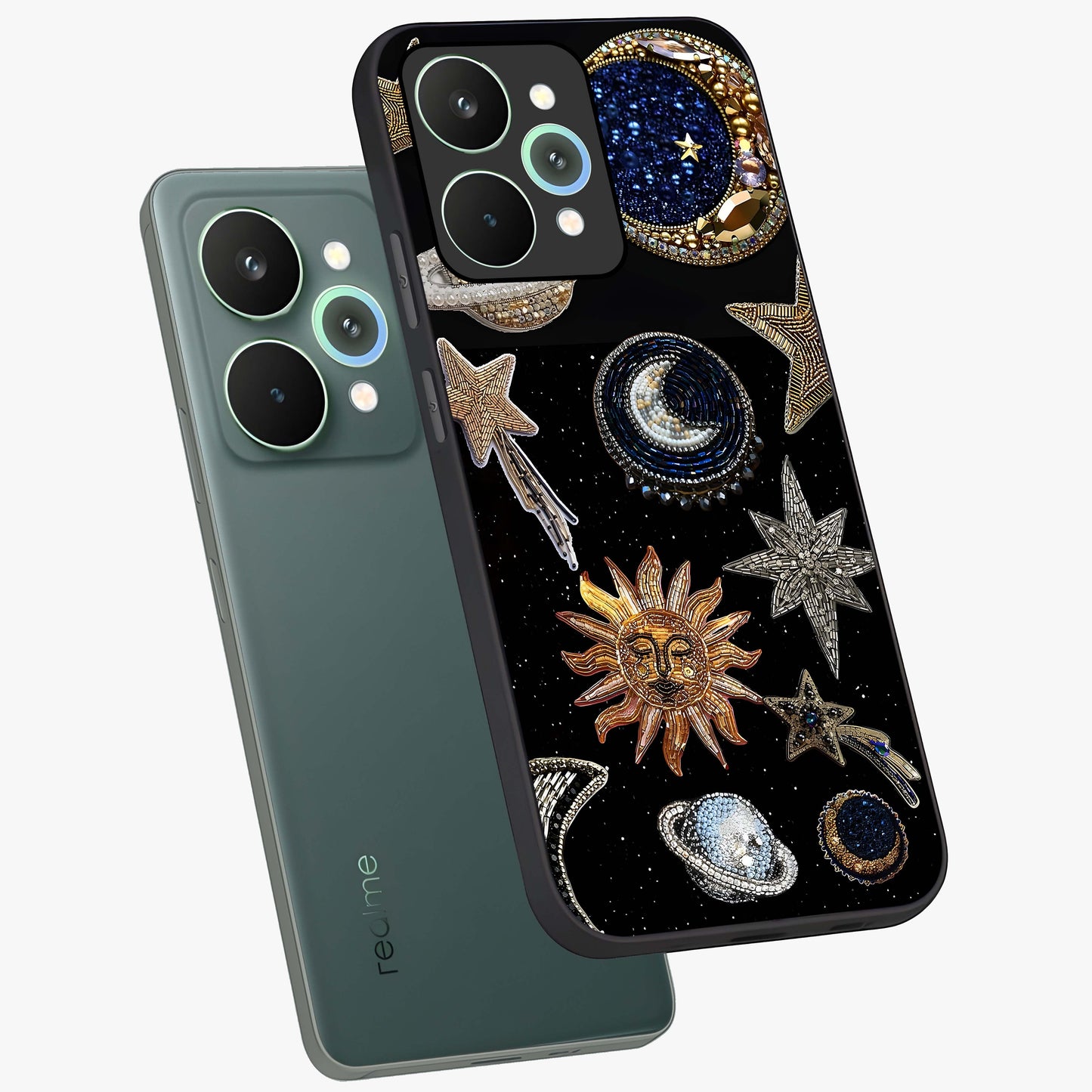Celestial Gem Constellations Glass Case displayed in angled mockup highlighting gemstone inspired constellation design.