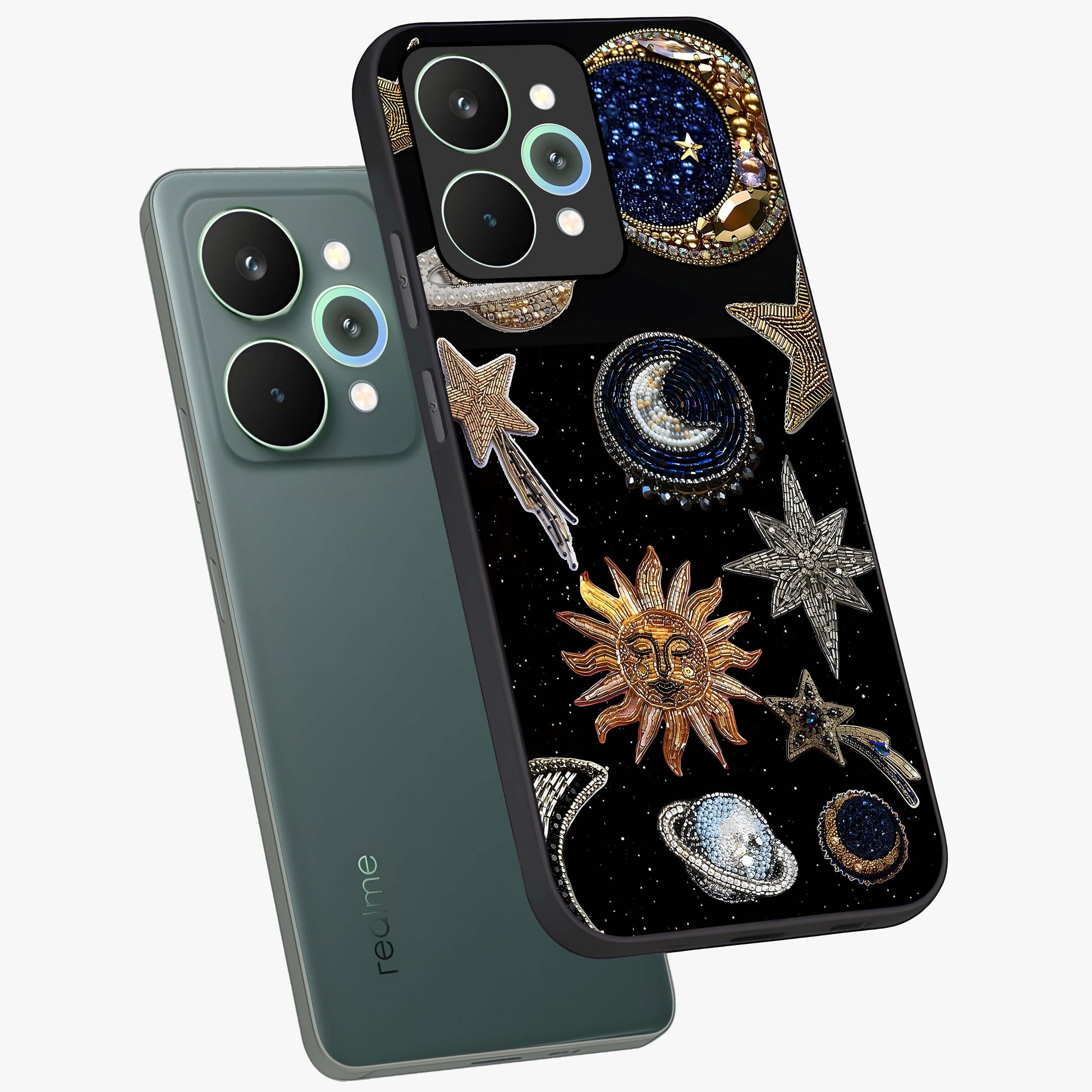 Celestial Gem Constellations Glass Case displayed in angled mockup highlighting gemstone inspired constellation design.