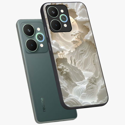 Celestial Origami Glass Case displayed in angled mockup highlighting geometric origami design with cosmic aesthetic theme.