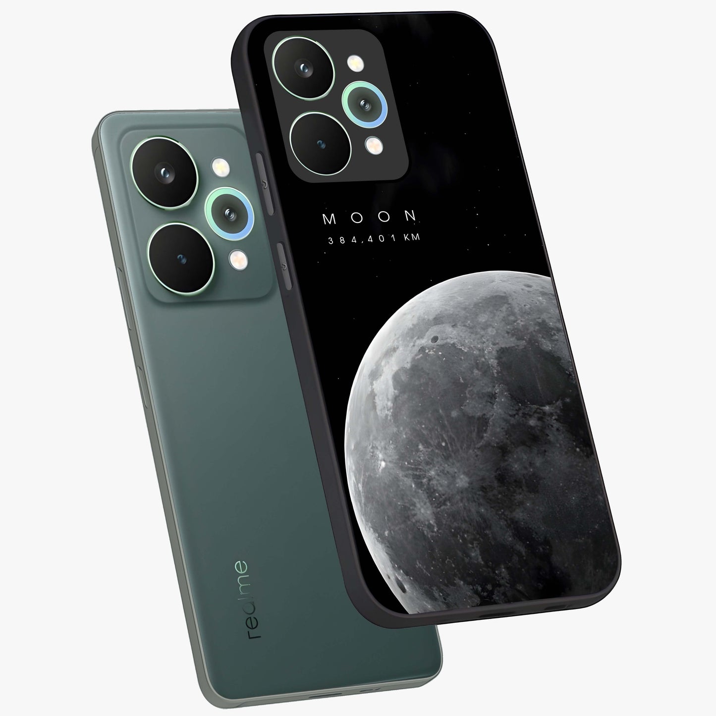 Cosmic Moon Glow Glass Case displayed in angled mockup highlighting celestial moon design with cosmic aesthetic theme.