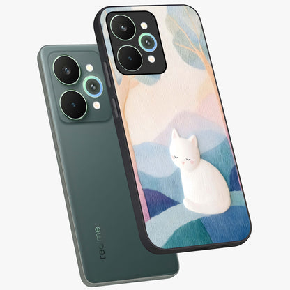 Cotton Dream Cat Glass Case displayed in angled mockup highlighting cute feline illustration with pastel aesthetic style.