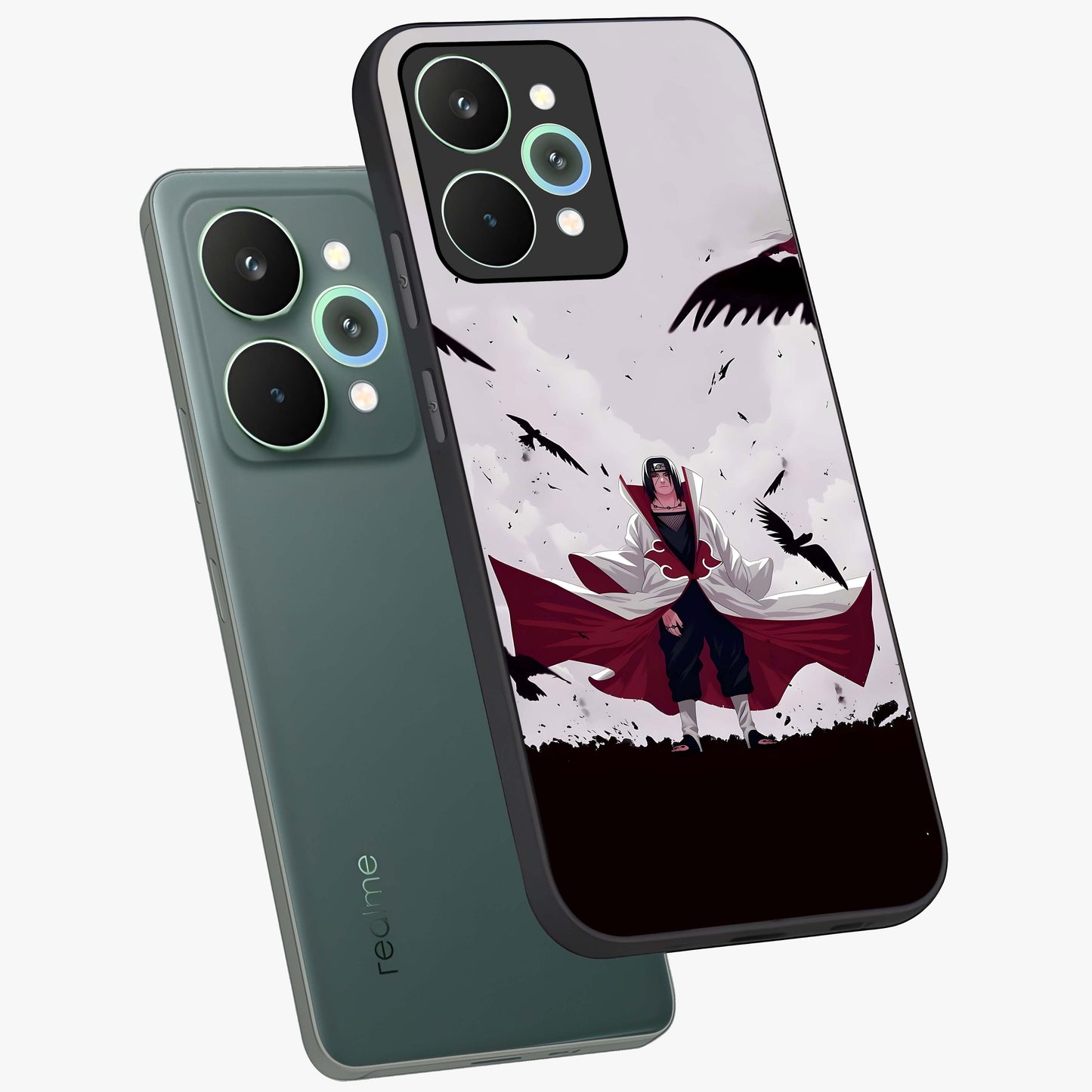 Crimson Crow Ascension Glass Case displayed in angled mockup highlighting powerful crow illustration with dark crimson aesthetic.