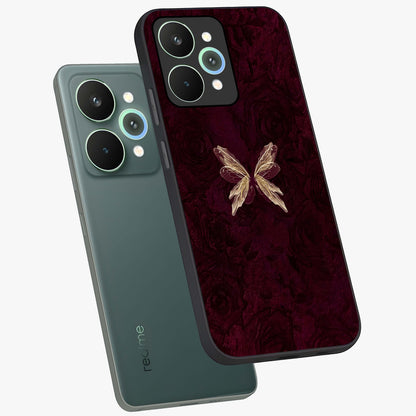 Crimson Fade Butterfly Glass Case displayed in angled mockup highlighting elegant butterfly design with crimson gradient aesthetic.