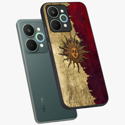 Crimson Sun Majesty Glass Case displayed in angled mockup highlighting majestic crimson sun design with bold aesthetic style.
