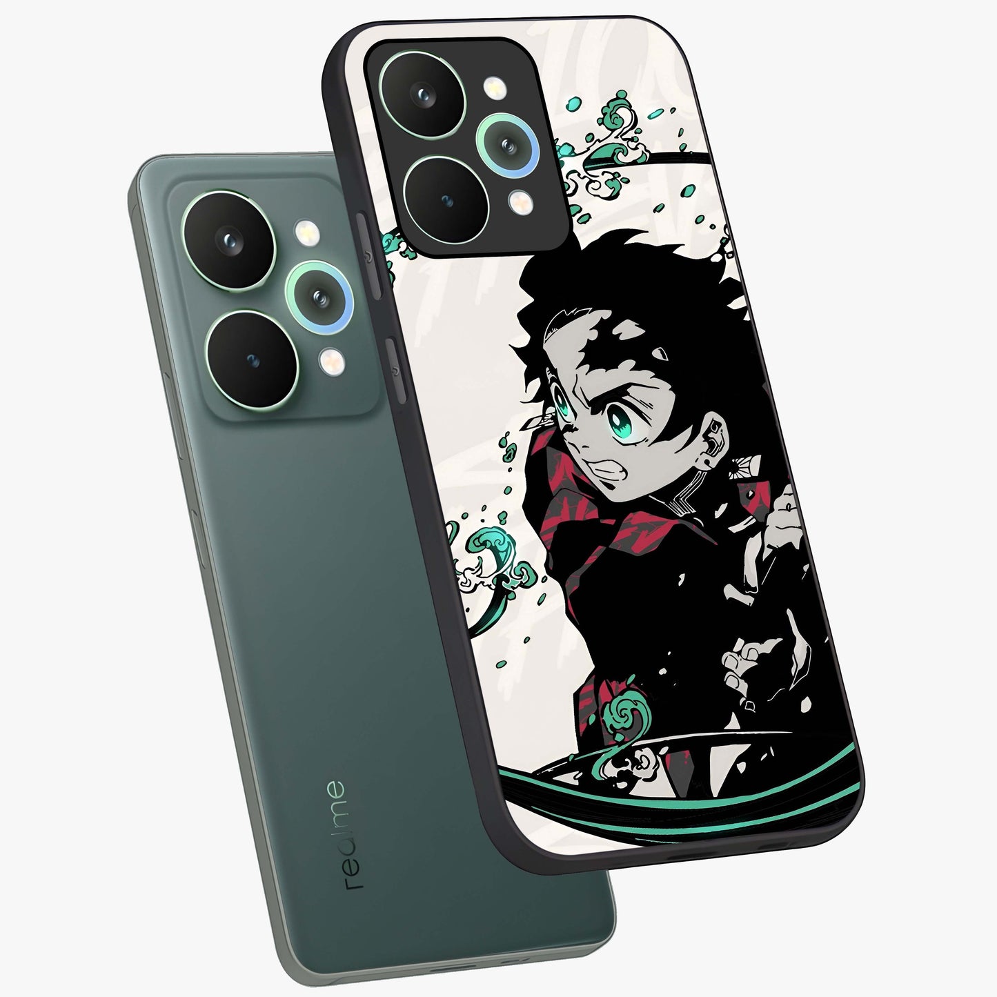 Demon Slayer Glass Case displayed in angled mockup highlighting dramatic anime character design with action aesthetic.
