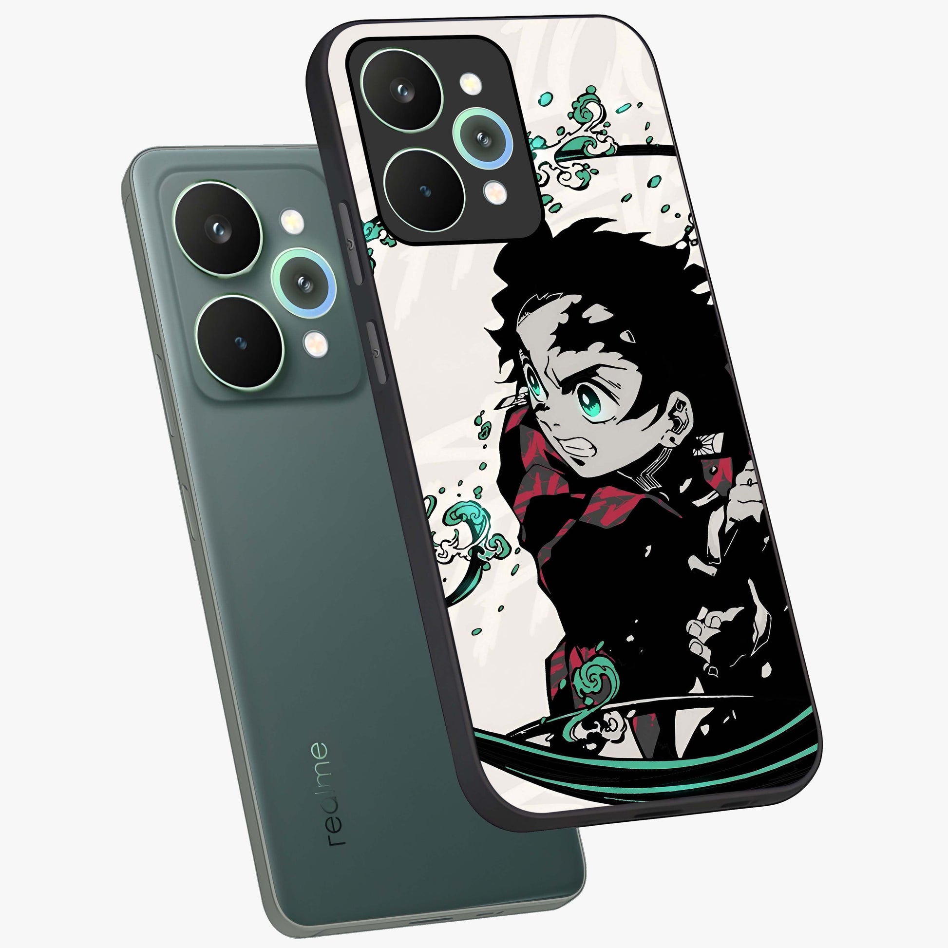 Demon Slayer Glass Case displayed in angled mockup highlighting dramatic anime character design with action aesthetic.