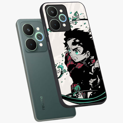Demon Slayer Glass Case displayed in angled mockup highlighting dramatic anime character design with action aesthetic.