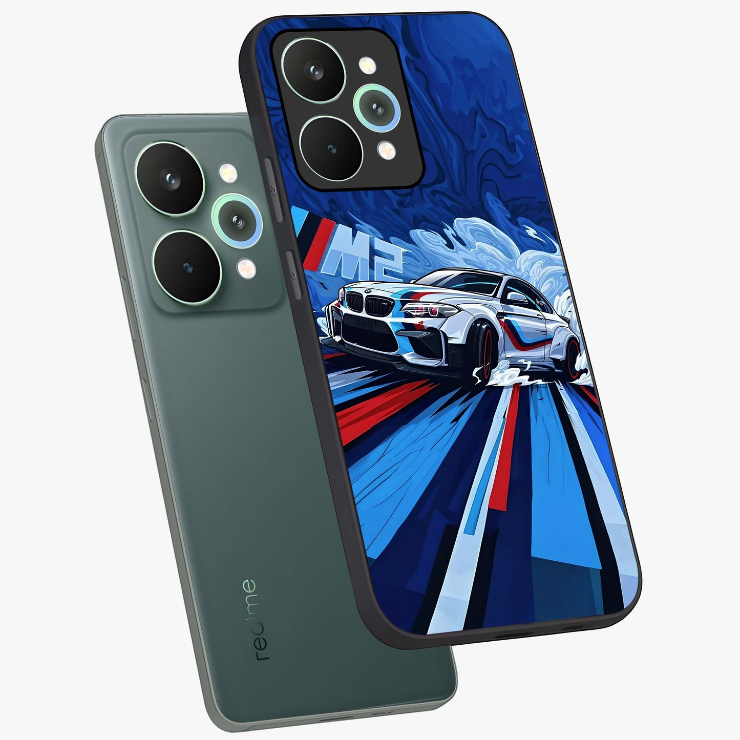 Drift Power Rush Glass Case displayed in angled mockup highlighting powerful drift car design with sporty aesthetic style.