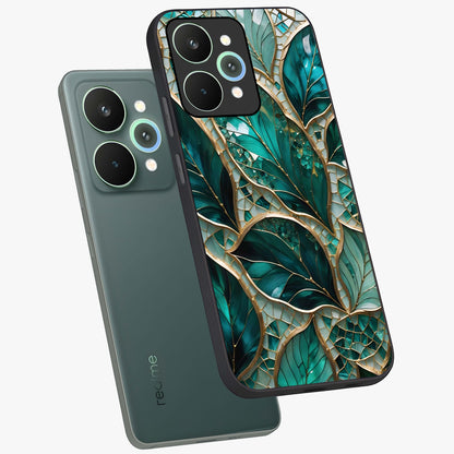 Emerald Leaf Glass Glass Case displayed in angled mockup highlighting botanical leaf illustration with elegant natural aesthetic.