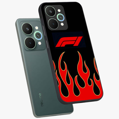 Fire F11 Glass Case displayed in angled mockup highlighting bold fire inspired graphic with energetic aesthetic style.