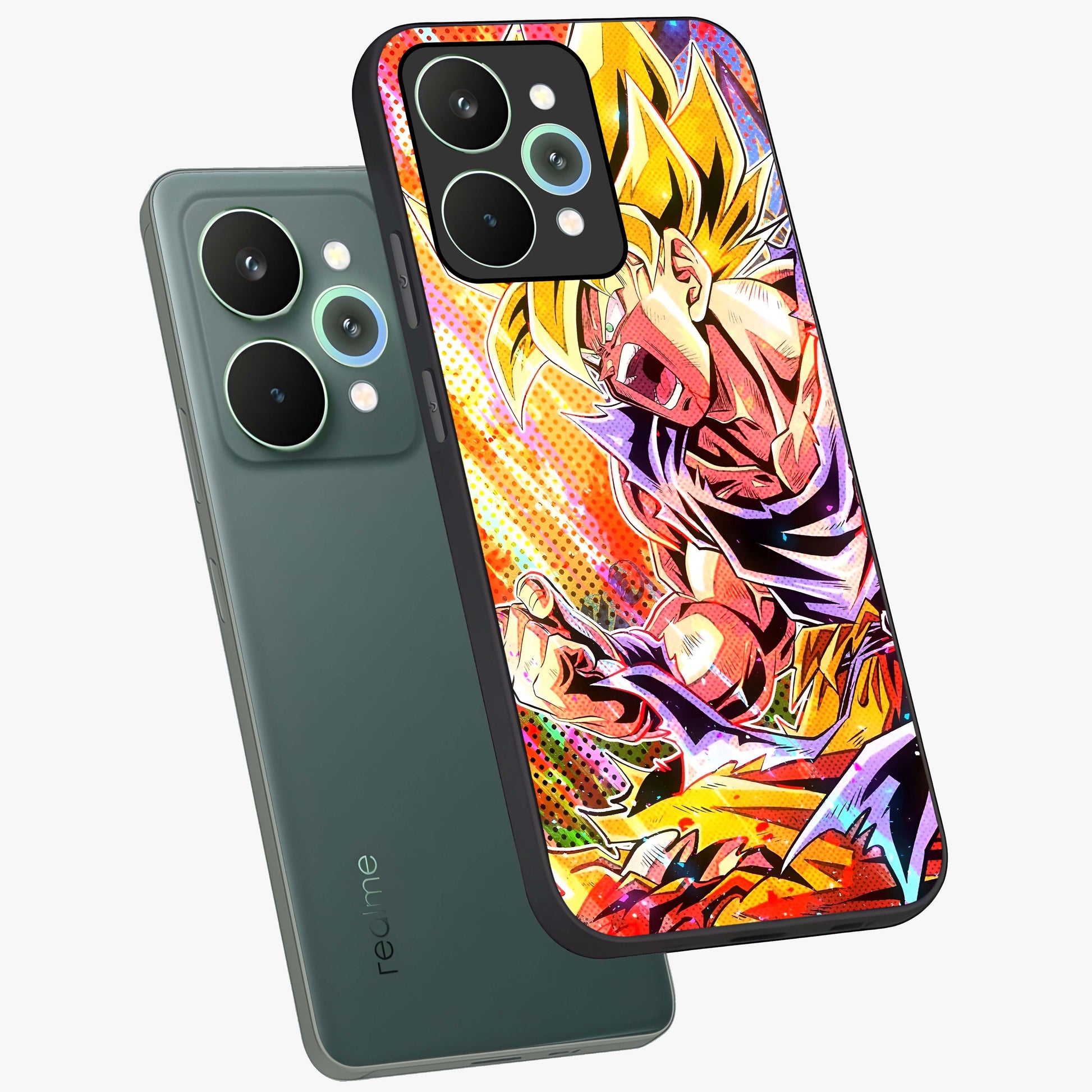 Firing Goku Glass Case displayed in angled mockup highlighting dynamic anime character design with action aesthetic.