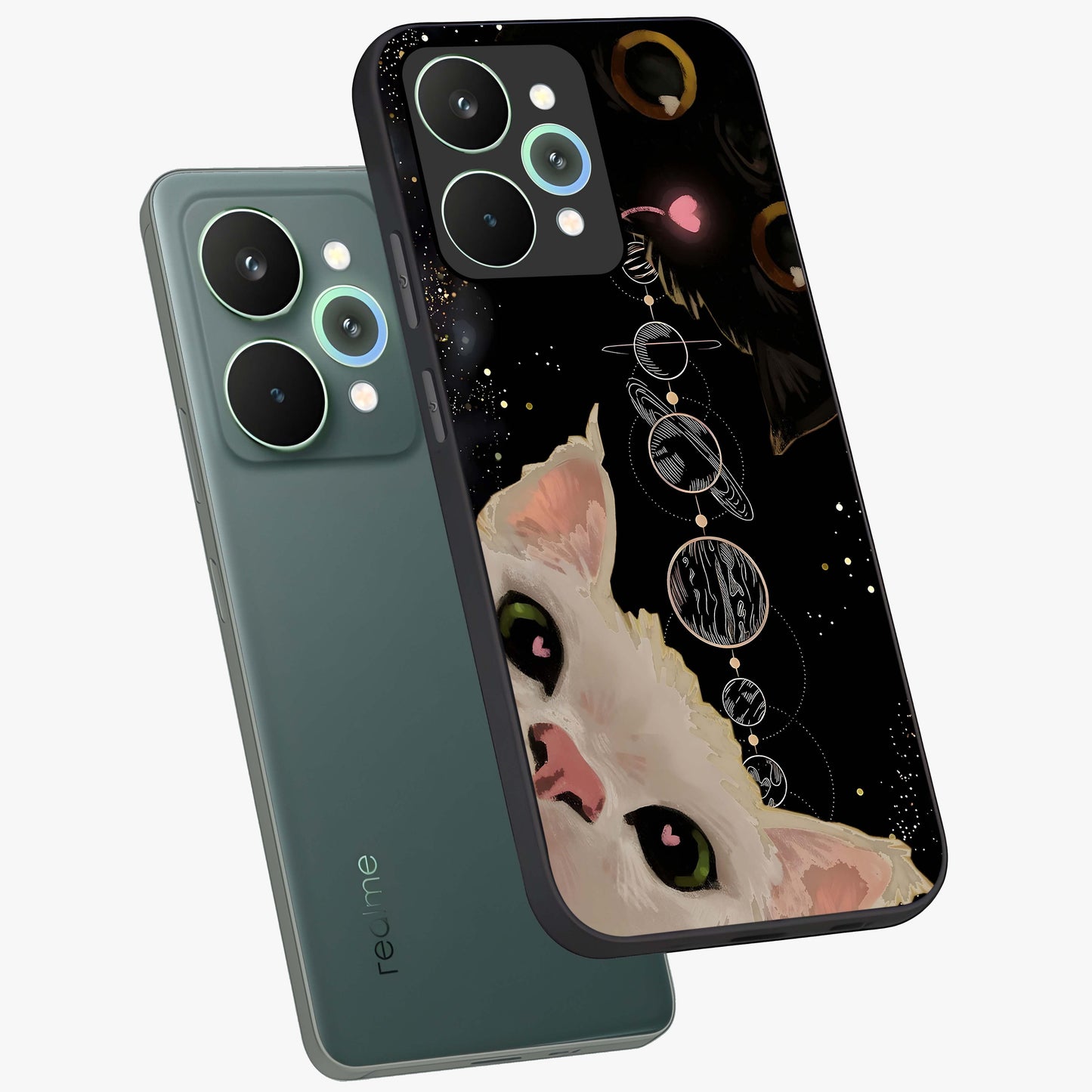 Galactic Cat Glass Case displayed in angled mockup highlighting celestial feline illustration with galaxy aesthetic style.
