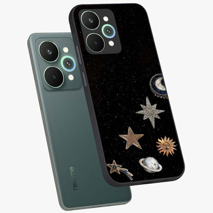 Galactic Charm Glow Glass Case displayed in angled mockup highlighting luminous galaxy inspired design with dreamy aesthetic.