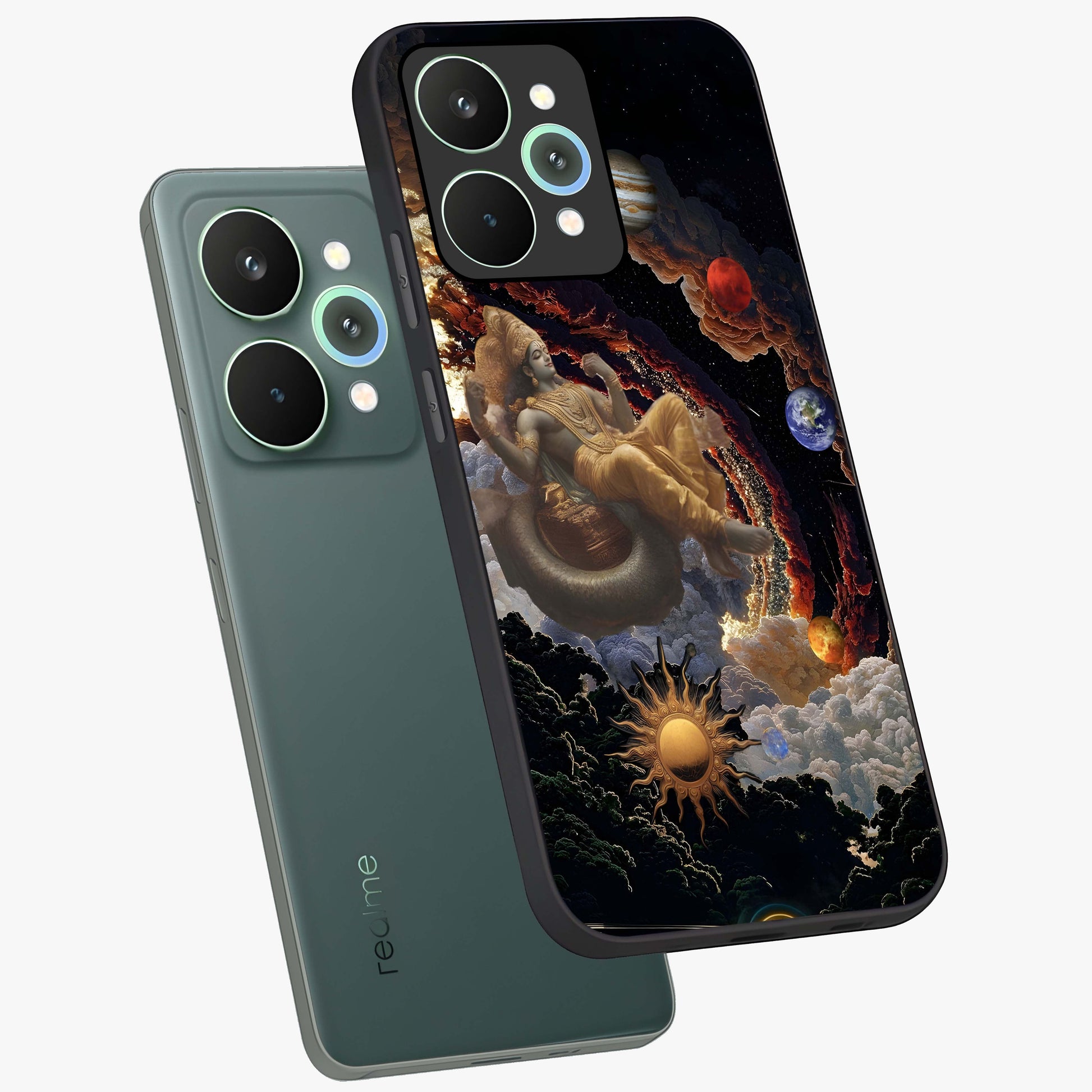 Galactic Divine God Glass Case displayed in angled mockup highlighting powerful celestial deity illustration with galactic aesthetic.