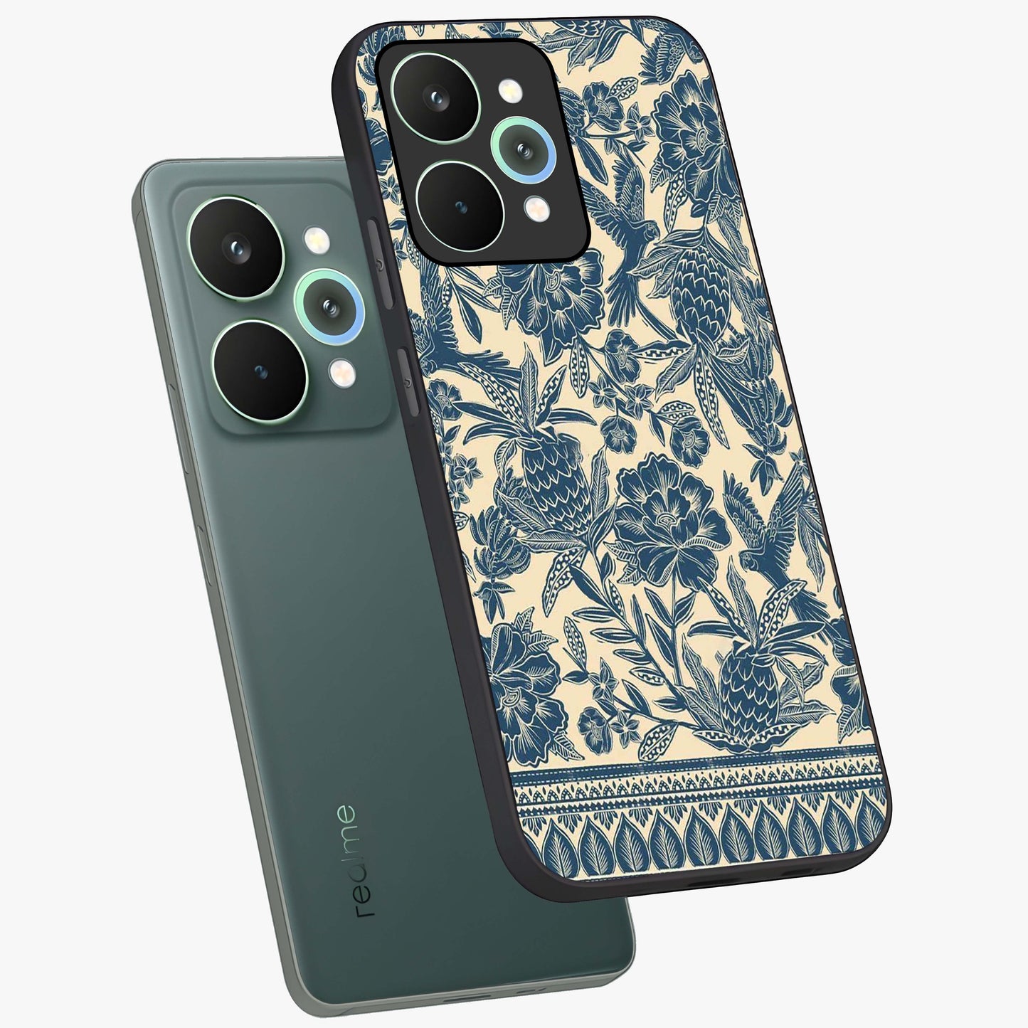 Heirloom Wild Bloom Glass Case displayed in angled mockup highlighting botanical bloom design with classic aesthetic style.