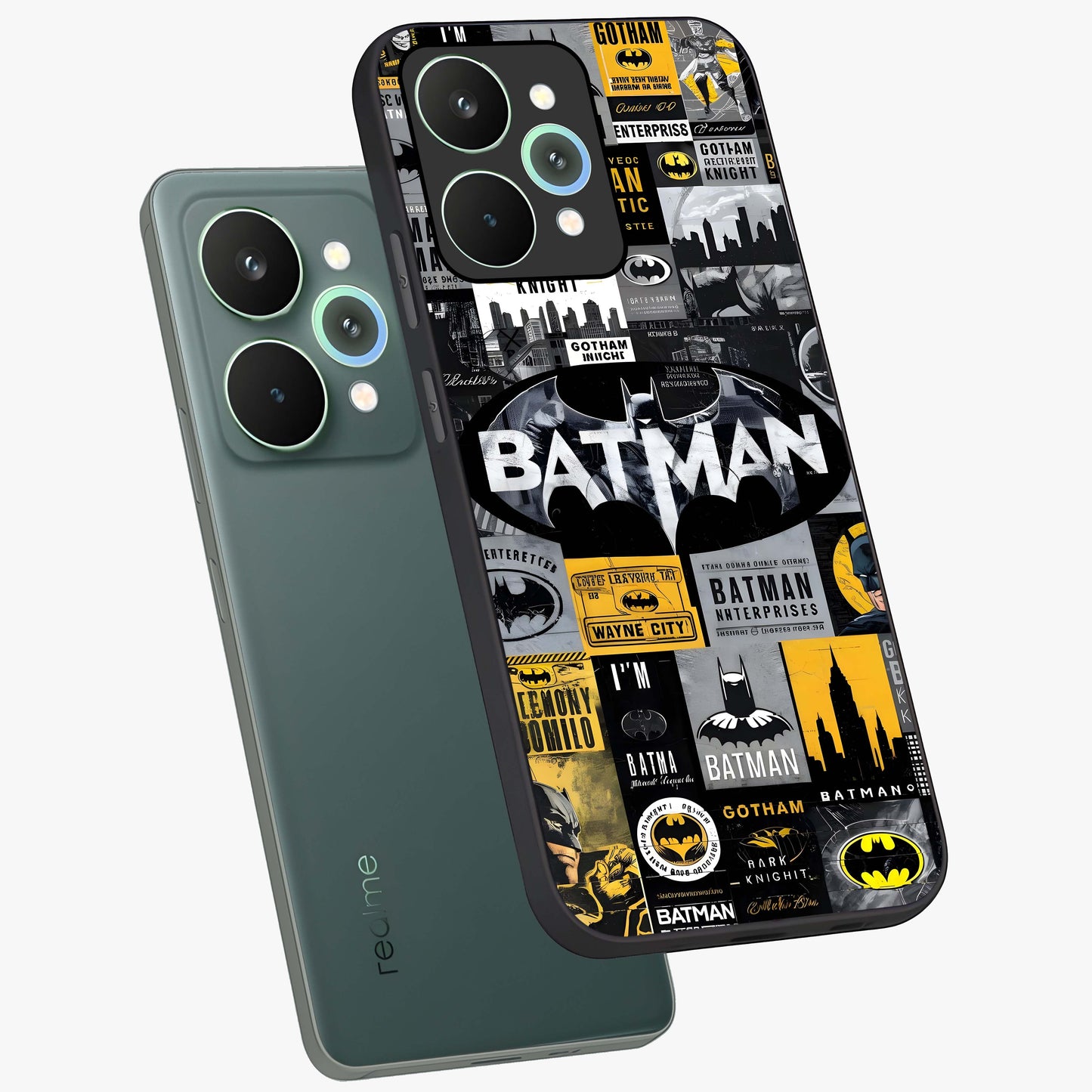 Knight Gotham Rise Glass Case displayed in angled mockup highlighting powerful knight silhouette design with dramatic aesthetic.