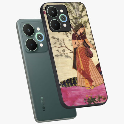 Lady With Veena Art Glass Case displayed in angled mockup highlighting graceful musical illustration with cultural artistic aesthetic.