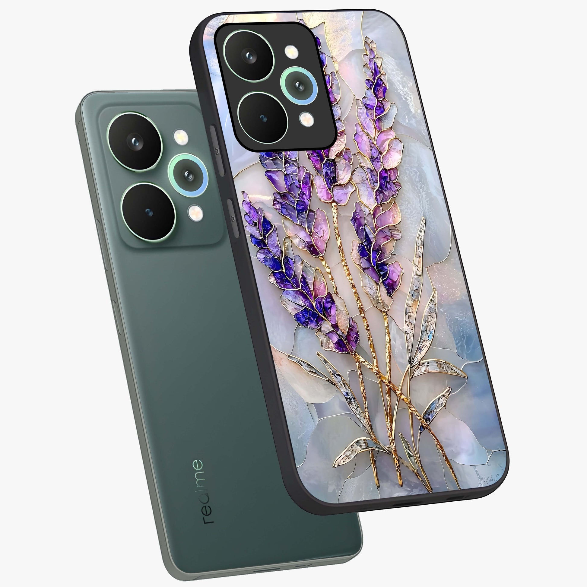 Lavender Dream Glow Glass Case displayed in angled mockup highlighting dreamy purple glow design with soft artistic style.