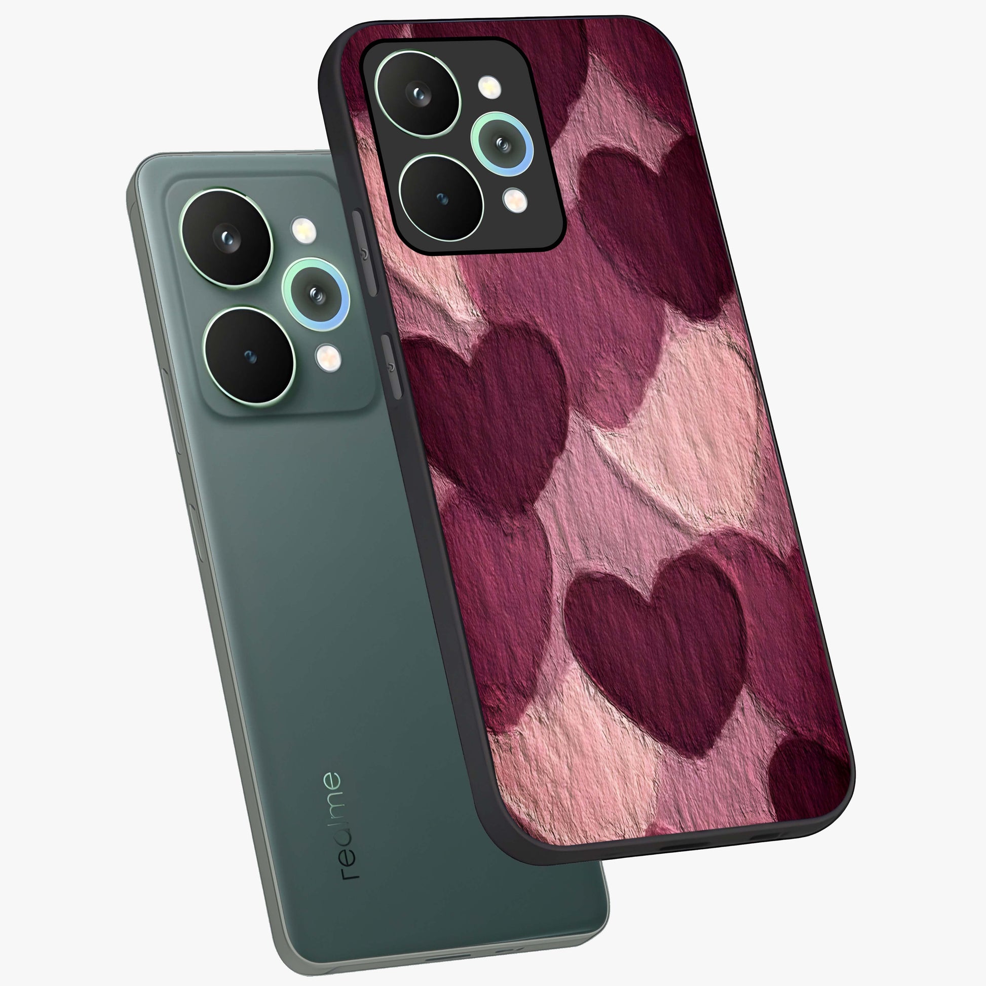Layered Paper Hearts Glass Case displayed in angled mockup highlighting creative paper craft heart design with romantic aesthetic.