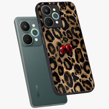 Leopard Wild Cherry Glass Case displayed in angled mockup highlighting bold animal print design with playful cherry aesthetic.