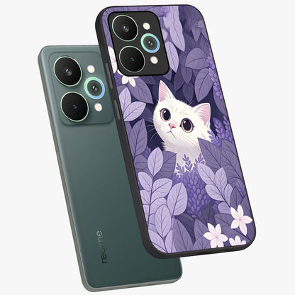 Lilac Hide Peek Cat Glass Case displayed in angled mockup highlighting playful feline illustration with lilac aesthetic design.