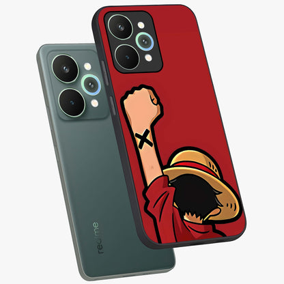 Luffy X Spirit Glass Case displayed in angled mockup highlighting powerful anime design with energetic action aesthetic.