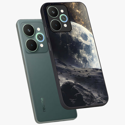 Lunar Horizon Glow Glass Case displayed in angled mockup highlighting celestial moon design with dreamy night aesthetic.