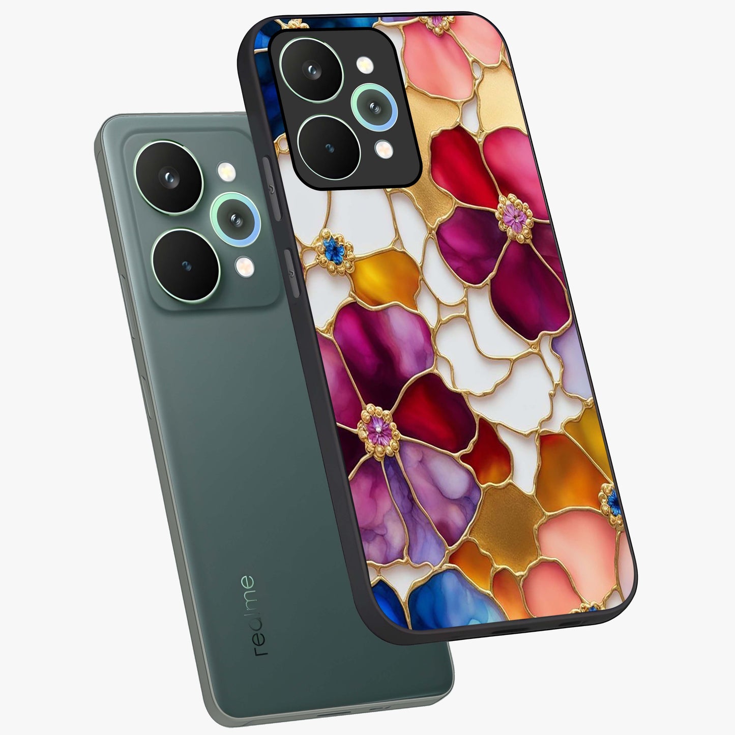 Marble Flower Pattern Glass Case displayed in angled mockup highlighting elegant marble floral design with modern aesthetic.