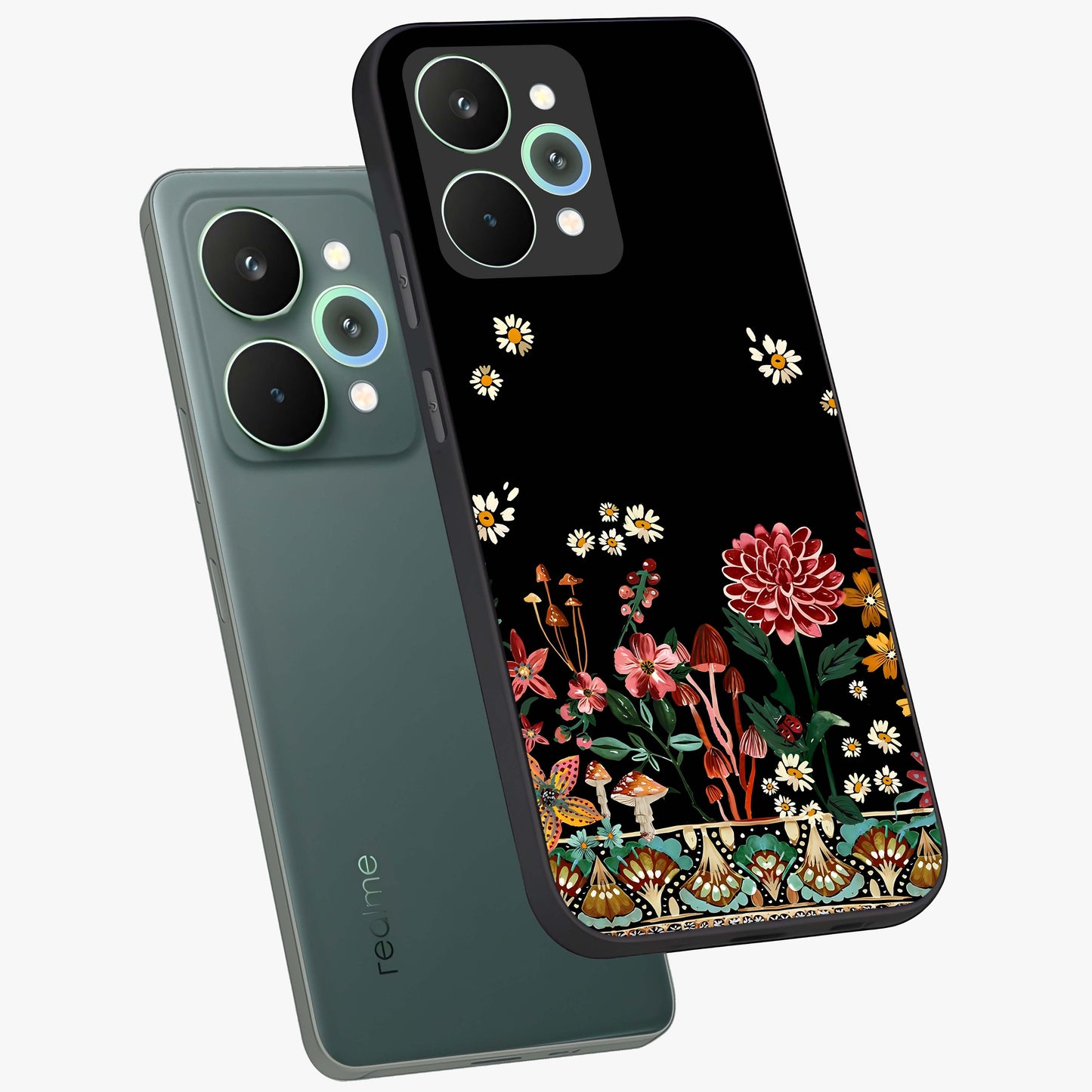 Midnight Bloom Pattern Glass Case displayed in angled mockup highlighting elegant flower design with midnight aesthetic style.