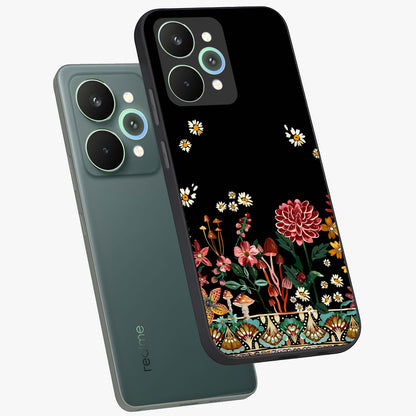 Midnight Bloom Pattern Glass Case displayed in angled mockup highlighting elegant flower design with midnight aesthetic style.