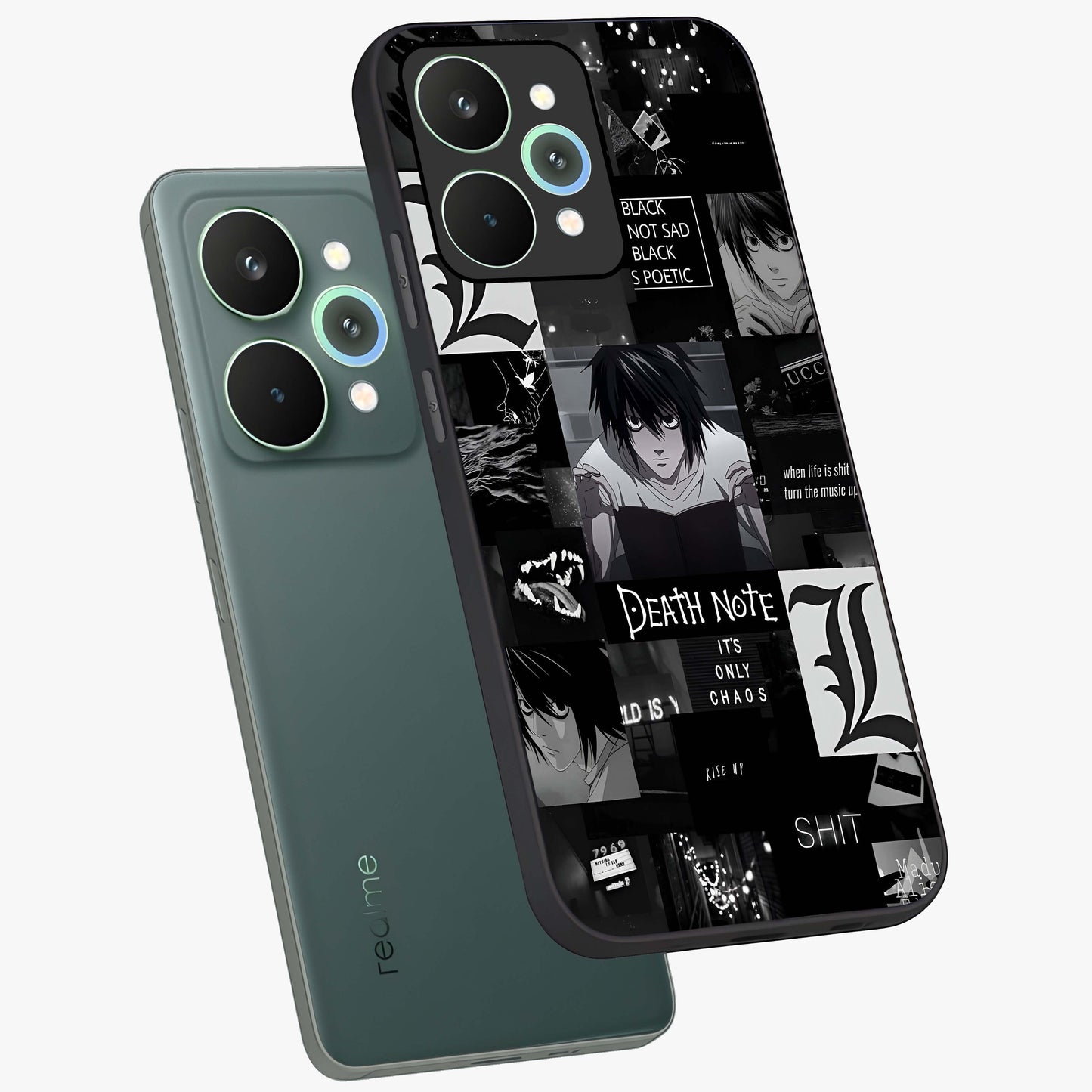 Midnight Chaos Mind Glass Case displayed in angled mockup highlighting chaotic artistic design with dramatic midnight aesthetic.
