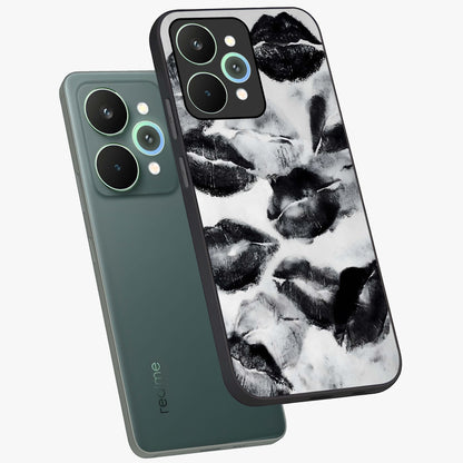 Midnight Kiss Marks Glass Case displayed in angled mockup highlighting playful romantic design with bold midnight aesthetic.