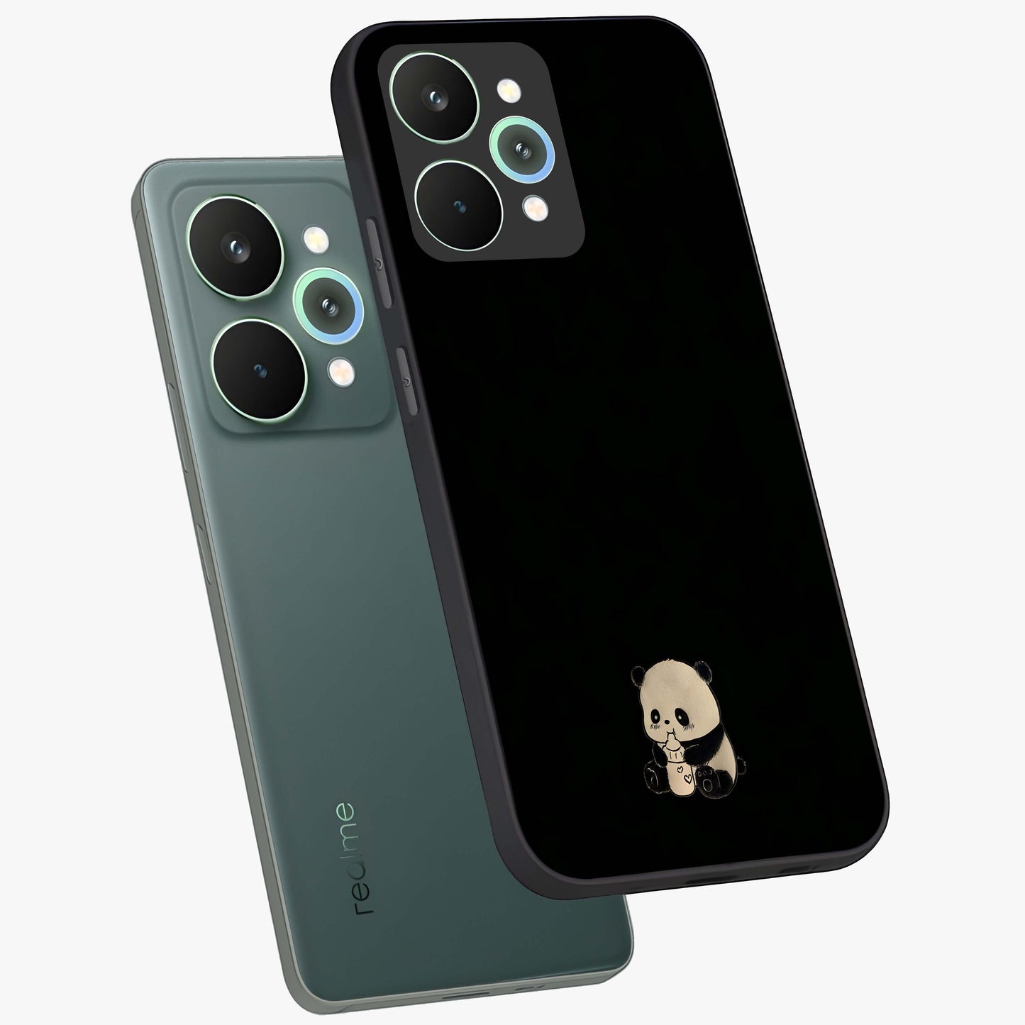 Midnight Panda Love Glass Case displayed in angled mockup highlighting adorable panda illustration with midnight aesthetic.
