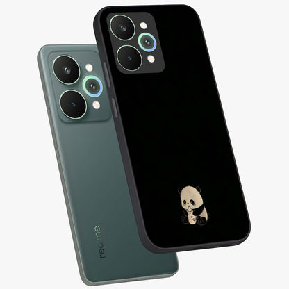 Midnight Panda Love Glass Case displayed in angled mockup highlighting adorable panda illustration with midnight aesthetic.