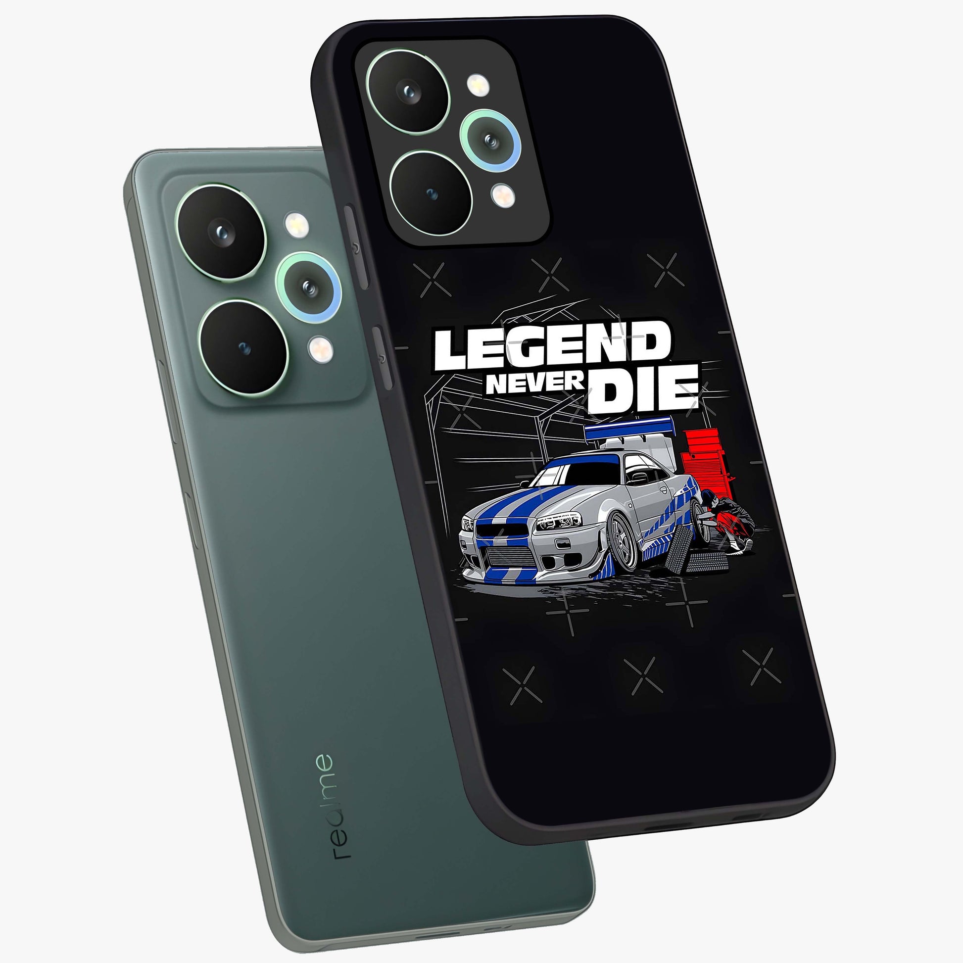 Midnight Racing Legacy Glass Case displayed in angled mockup highlighting dynamic automotive design with bold midnight aesthetic.