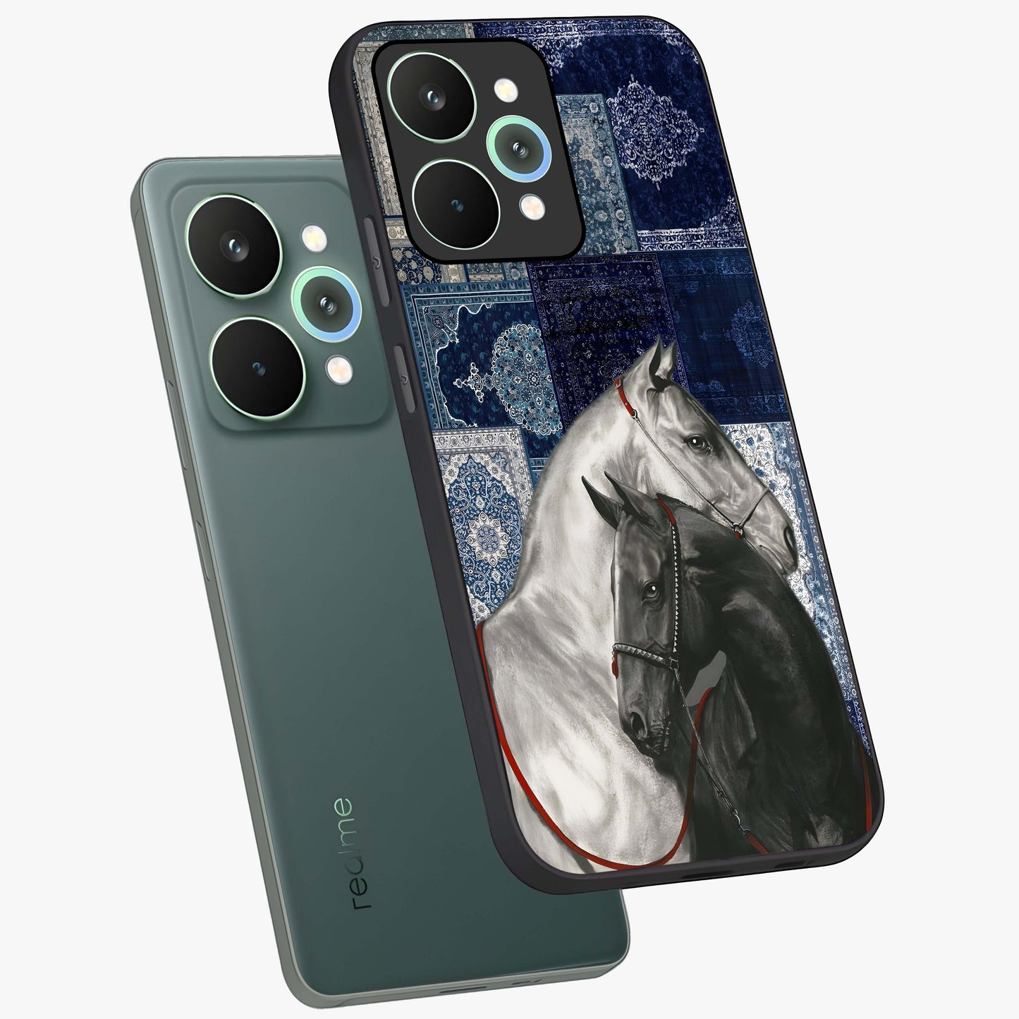 Midnight Stallion Blues Glass Case displayed in angled mockup highlighting powerful stallion illustration with deep midnight tones.