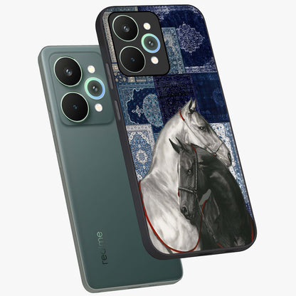 Midnight Stallion Blues Glass Case displayed in angled mockup highlighting powerful stallion illustration with deep midnight tones.